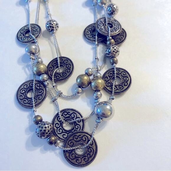 Statement Piece Necklace Silver Tone Tiered Layered Boho Chunky Witchy Whimsy - Picture 2 of 5